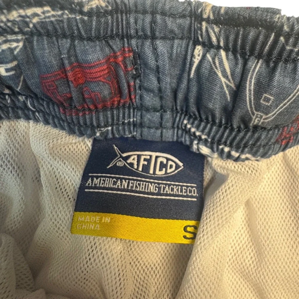 AFTCO Mens Blue Nautical Boat‎ Print Swim Trunks Board Shorts Sz Small 6